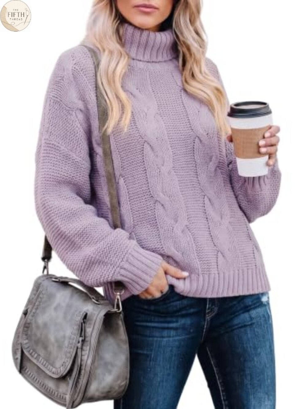 Womens Chunky Cable Knit Turtleneck Pullover Sweater Oversized